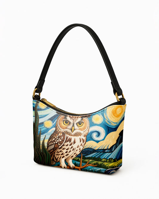 RE:LEATHER Leather Baguette Bag Underarm Shoulder Bag in Starry Night Owl Wildlife 2