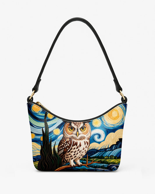RE:LEATHER Leather Baguette Bag Underarm Shoulder Bag in Starry Night Owl Wildlife 2