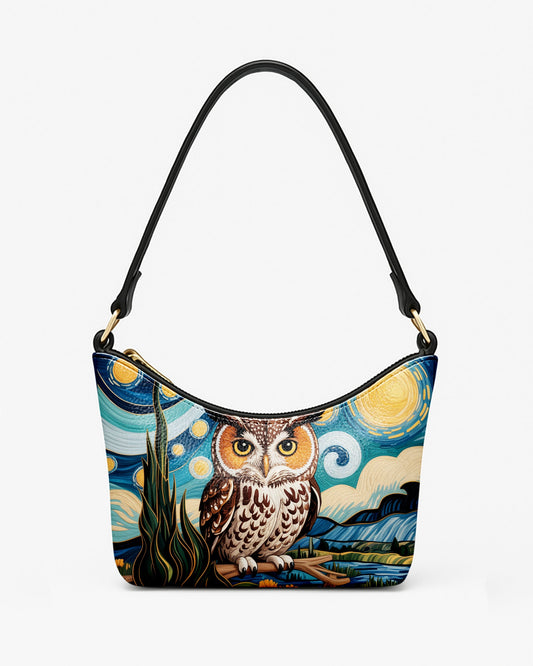 RE:LEATHER Leather Baguette Bag Underarm Shoulder Bag in Starry Night Owl Wildlife 1