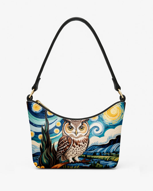 RE:LEATHER Leather Baguette Bag Underarm Shoulder Bag in Starry Night Owl Wildlife 3