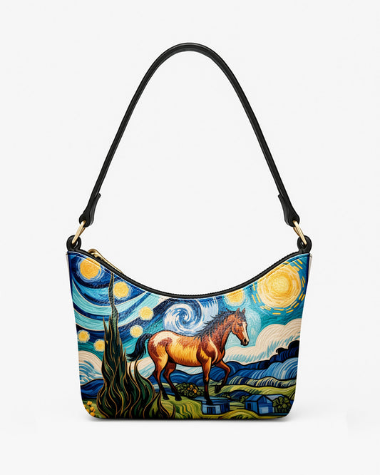 RE:LEATHER Leather Baguette Bag Underarm Shoulder Bag in Starry Night with Horse 02