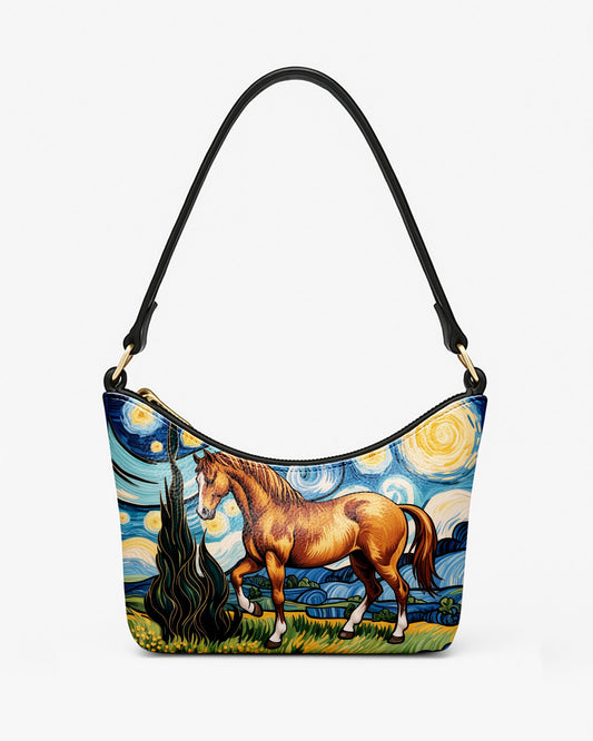 RE:LEATHER Leather Baguette Bag Underarm Shoulder Bag in Starry Night with Horse 01