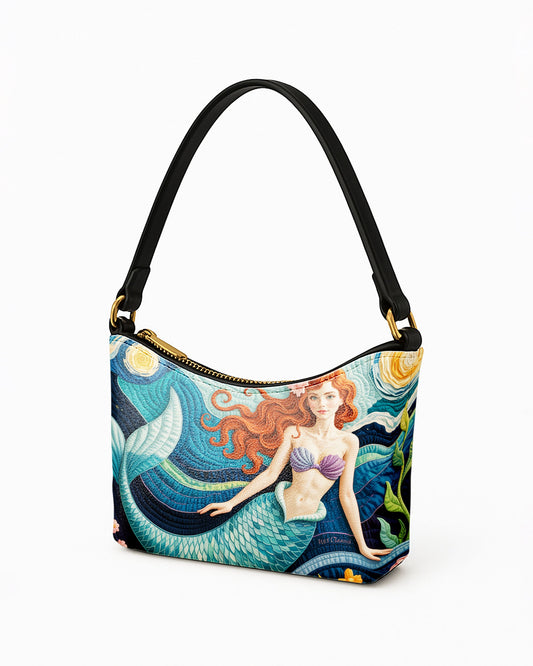 RE:LEATHER Leather Baguette Bag Underarm Shoulder Bag in Starry Night with Mermaid