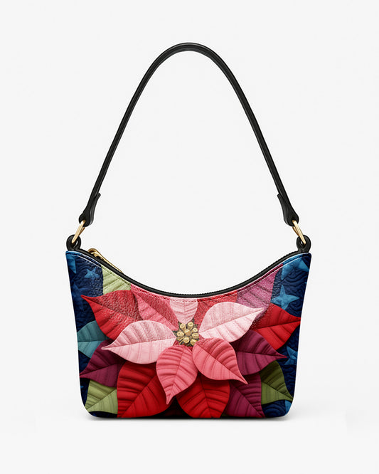Poinsettia Flower Leather Baguette Bag Underarm Shoulder Bag FSBU0119