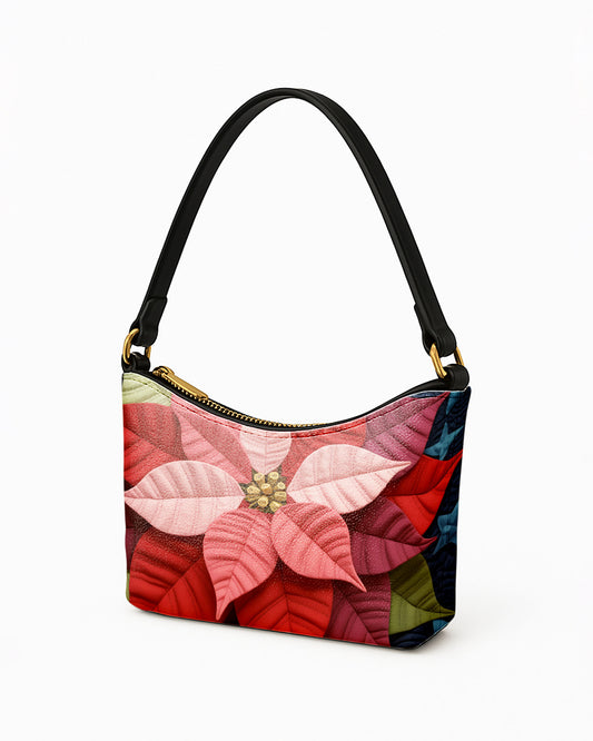 Poinsettia Flower Leather Baguette Bag Underarm Shoulder Bag FSBU0119