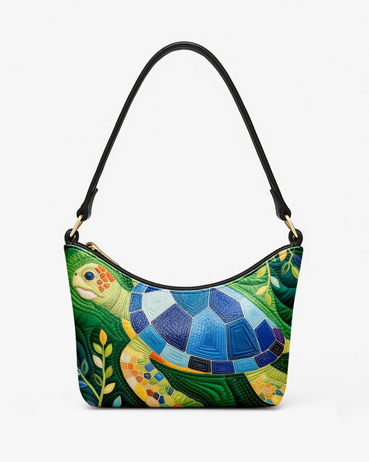 RE:LEATHER Leather Baguette Bag Underarm Shoulder Bag in Starry Night With Turtle Beach Leaf 01
