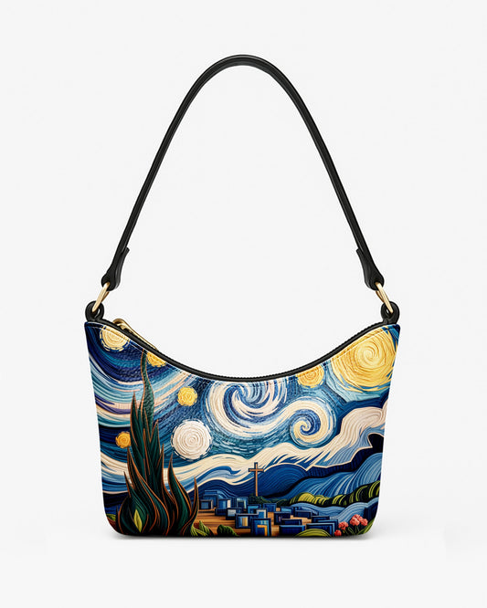 RE:LEATHER Leather Baguette Bag Underarm Shoulder Bag in Starry Night Home with The Cross 02