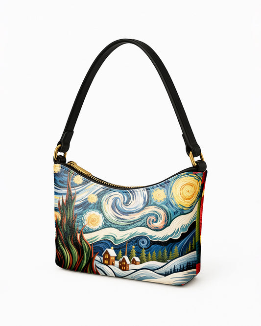 RE:LEATHER Leather Baguette Bag Underarm Shoulder Bag in Starry Night With Snow Home 04