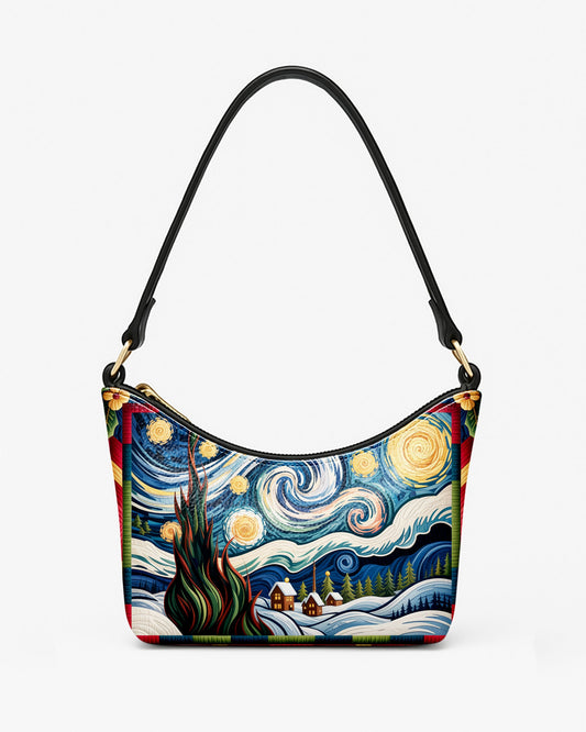 RE:LEATHER Leather Baguette Bag Underarm Shoulder Bag in Starry Night With Snow Home 04