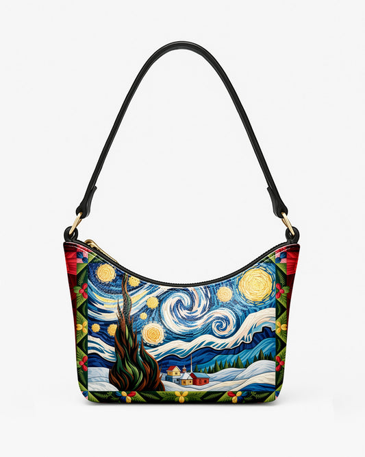 RE:LEATHER Leather Baguette Bag Underarm Shoulder Bag in Starry Night With Snow Home 02