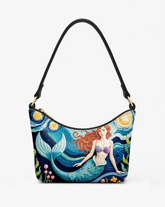 RE:LEATHER Leather Baguette Bag Underarm Shoulder Bag in Starry Night with Mermaid