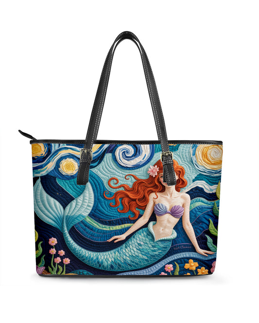 Mermaid Van Gogh Starry Night Style Leather Saddle Shoulder Bag FSB0090
