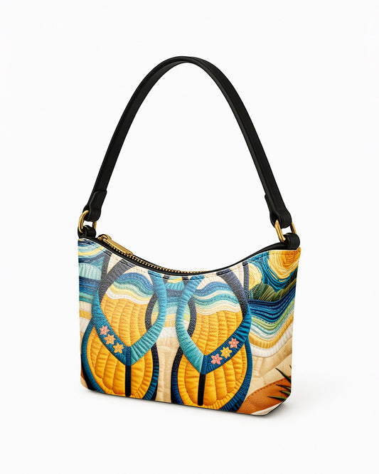 RE:LEATHER Leather Baguette Bag Underarm Shoulder Bag in Starry Night Flip Flops Slippes Sandal on Beach