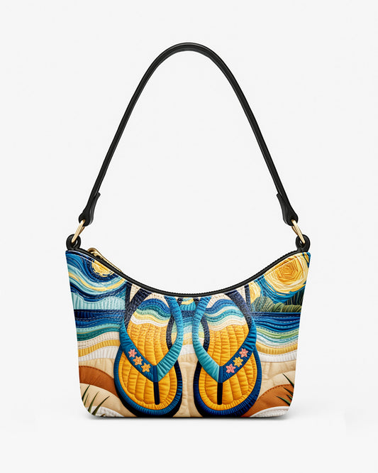 RE:LEATHER Leather Baguette Bag Underarm Shoulder Bag in Starry Night Flip Flops Slippes Sandal on Beach