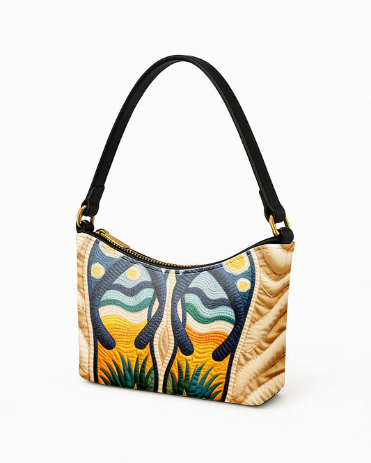 RE:LEATHER Leather Baguette Bag Underarm Shoulder Bag in Night Flip Flops Slippes Sandal on Beach