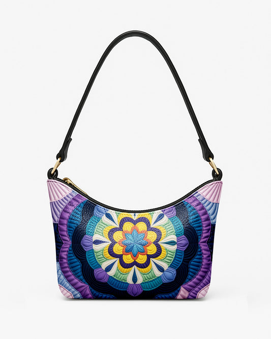 RE:LEATHER Leather Baguette Bag Underarm Shoulder Bag in Purple Flower Mandala