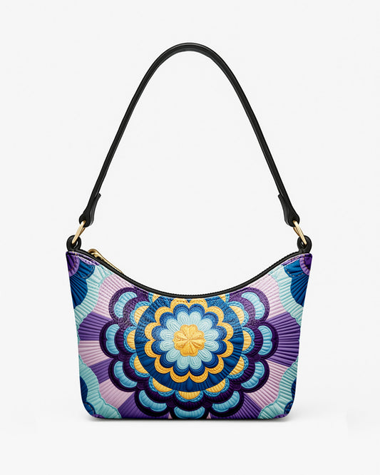 RE:LEATHER Leather Baguette Bag Underarm Shoulder Bag in Pastel Purple Flower Mandala