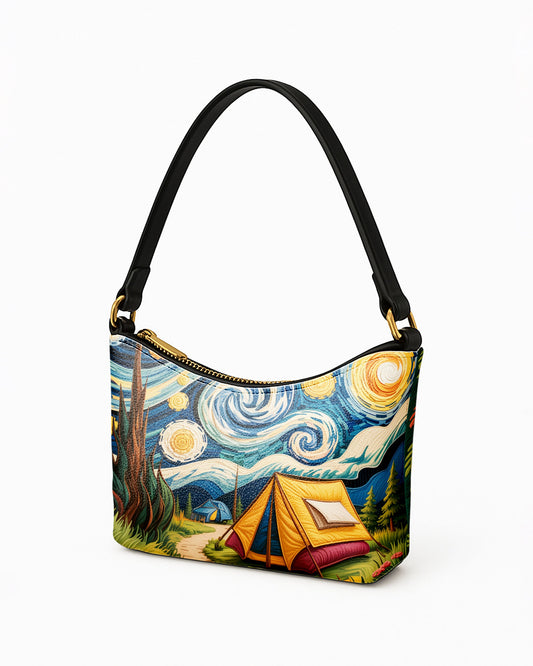 RE:LEATHER Leather Baguette Bag Underarm Shoulder Bag in Starry Night Forest Camping 02