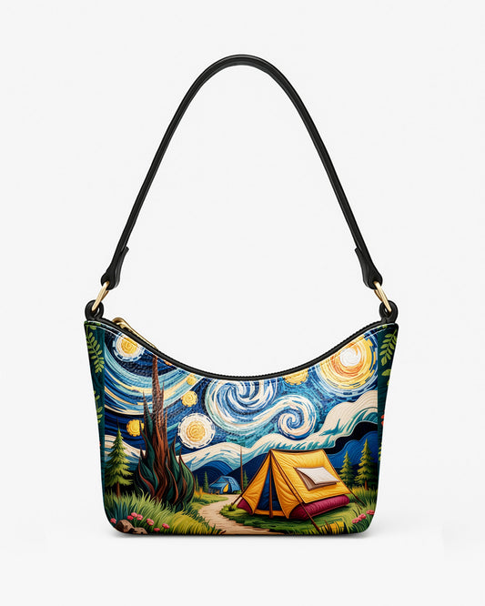 RE:LEATHER Leather Baguette Bag Underarm Shoulder Bag in Starry Night Forest Camping 02