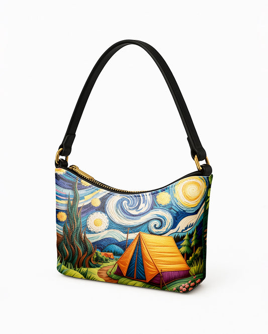 RE:LEATHER Leather Baguette Bag Underarm Shoulder Bag in Starry Night Forest Camping 01