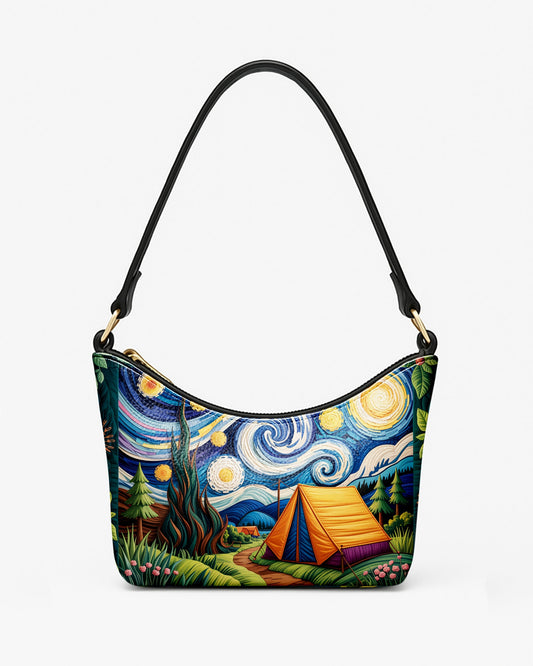 RE:LEATHER Leather Baguette Bag Underarm Shoulder Bag in Starry Night Forest Camping 01