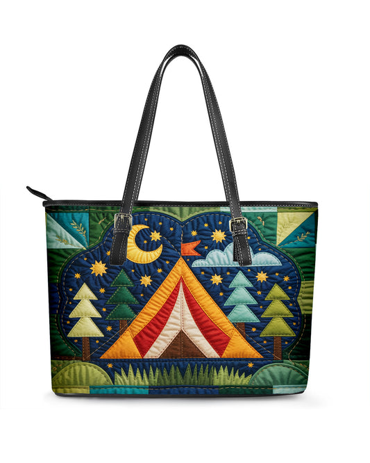 Camping Scene Leather Saddle Shoulder Bag FSB0102