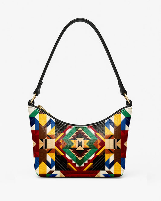 RE:LEATHER Leather Baguette Bag Underarm Shoulder Bag in Native American Colorful Navajo Aztec