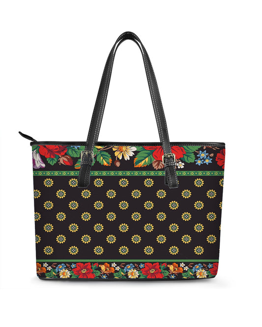 RE:LEATHER Leather Saddle Shoulder Bag with Top Handle Casual Tote Bag in Bohemia Vintage Tiny Sunflower