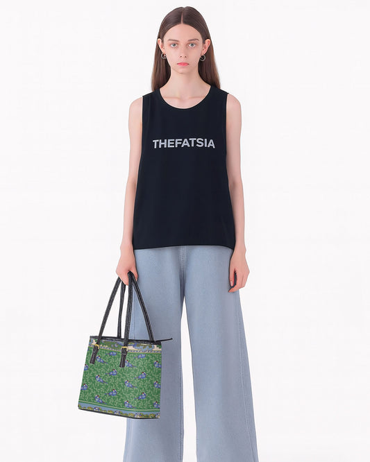 RE:LEATHER Leather Saddle Shoulder Bag with Top Handle Casual Tote Bag in Vintage Green Leaf and Blue Bird