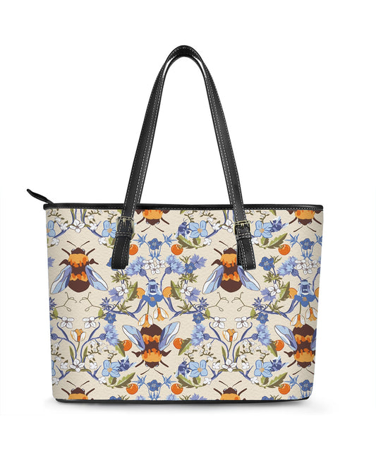 RE:LEATHER Leather Saddle Shoulder Bag with Top Handle Casual Tote Bag in Vintage Queen Bee Flower