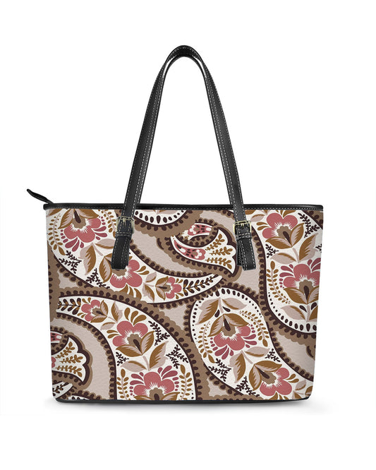 RE:LEATHER Leather Saddle Shoulder Bag with Top Handle Casual Tote Bag in Vintage Bohemia Pink Flower