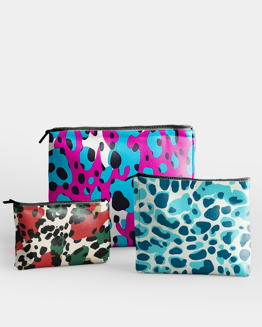 Set of 3 - RE:POUCH Flat Zipper Pouch for Makeup Bag in Bold Leopard