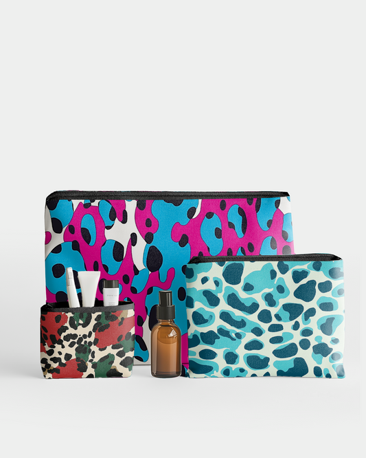 Set of 3 - RE:POUCH Flat Zipper Pouch for Makeup Bag in Bold Leopard