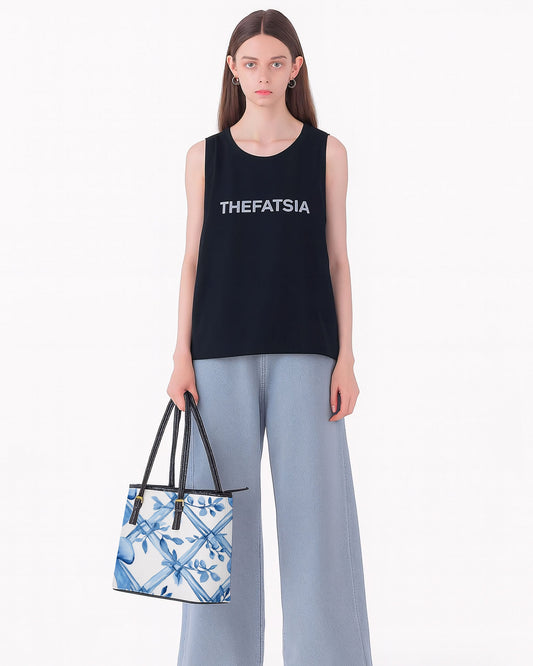 RE:LEATHER Leather Saddle Shoulder Bag with Top Handle Casual Tote Bag in Watercolor Blue and Bow