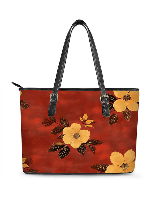 RE:LEATHER Leather Saddle Shoulder Bag with Top Handle Casual Tote Bag in Chinese  Style Flower