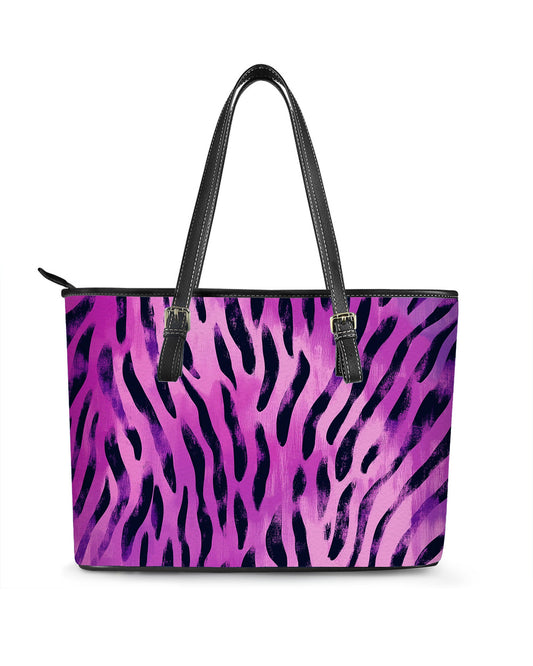 RE:LEATHER Leather Saddle Shoulder Bag with Top Handle Casual Tote Bag in Pink Purple Animal Print