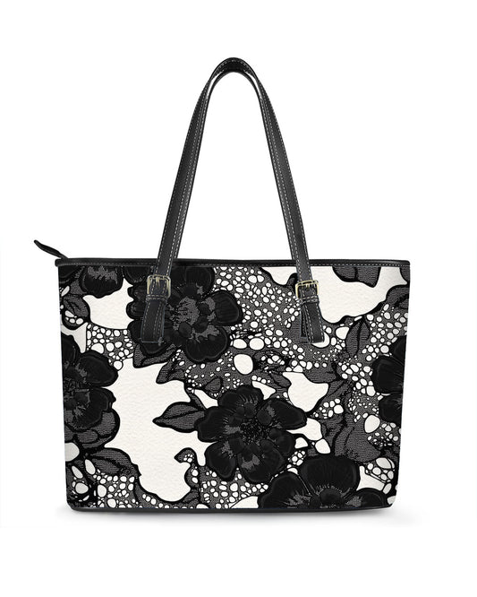 RE:LEATHER Leather Saddle Shoulder Bag with Top Handle Casual Tote Bag in Black Floreal