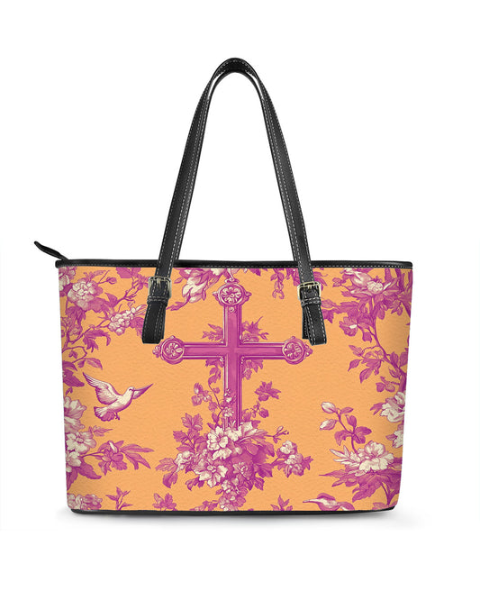 RE:LEATHER Leather Saddle Shoulder Bag with Top Handle Casual Tote Bag in French Toile Style Flowers