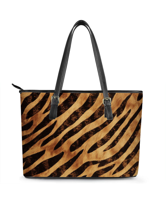 RE:LEATHER Leather Saddle Shoulder Bag with Top Handle Casual Tote Classic Tiger Skin