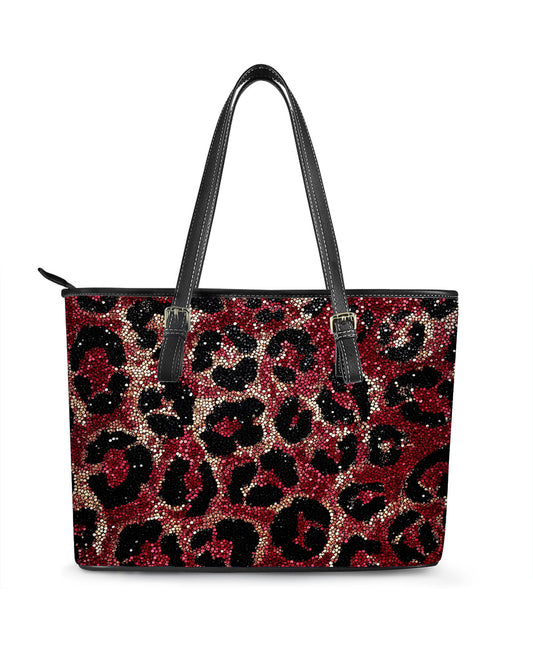 RE:LEATHER Leather Saddle Shoulder Bag with Top Handle Casual Tote Bag in Red Leopard