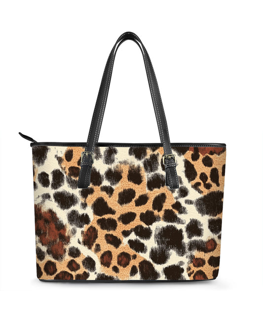 RE:LEATHER Leather Saddle Shoulder Bag with Top Handle Casual Tote Bag in Brown Wild Animal Skin