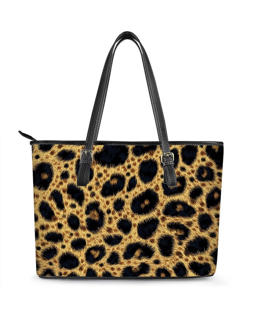 RE:LEATHER Leather Saddle Shoulder Bag with Top Handle Casual Tote Bag in Classic Leopard Skin