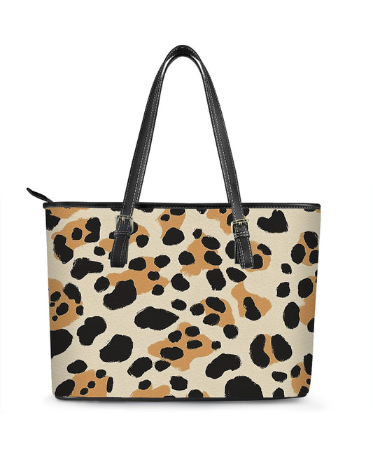RE:LEATHER Leather Saddle Shoulder Bag with Top Handle Casual Tote Bag in Classic Leopard Print