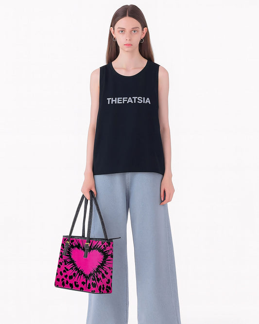 RE:LEATHER Leather Saddle Shoulder Bag with Top Handle Casual Tote Bag in Pink Wild Hearts