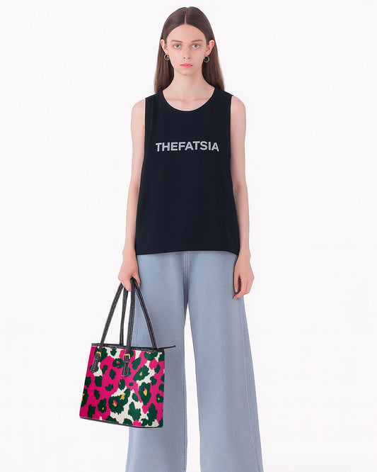 RE:LEATHER Leather Saddle Shoulder Bag with Top Handle Casual Tote Bag in Hot Pink and Green Leopard