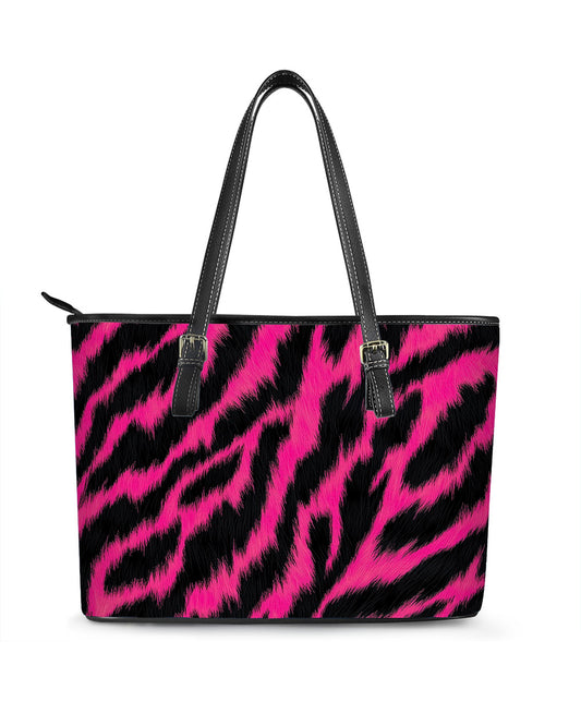 RE:LEATHER Leather Saddle Shoulder Bag with Top Handle Casual Tote Bag in Pink Zebra Stripes
