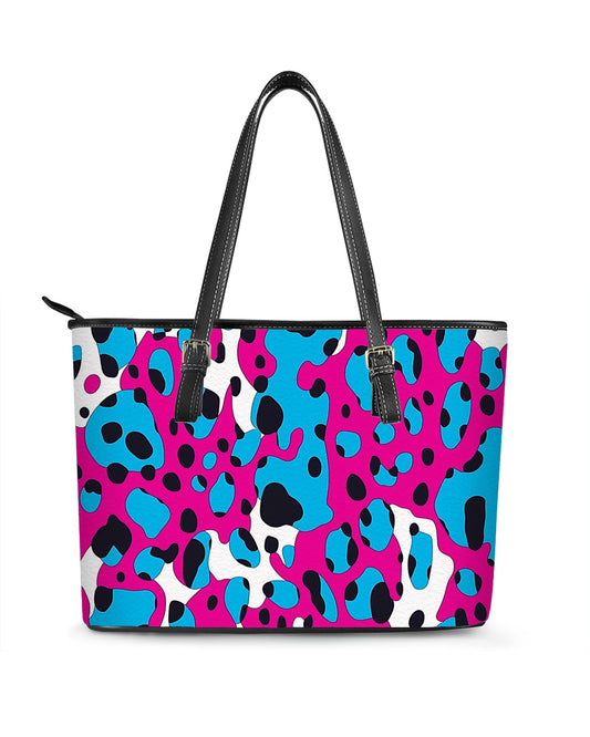 RE:LEATHER Leather Saddle Shoulder Bag with Top Handle Casual Tote Bag in Colorful Cheetah Print