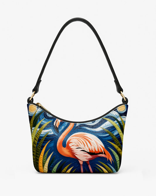 RE:LEATHER Leather Baguette Bag Underarm Shoulder Bag in Flamingo and Natrural Leaf