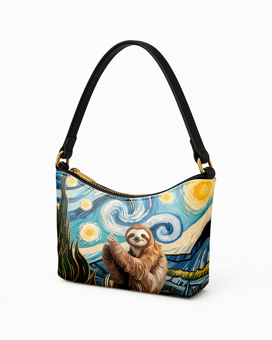 RE:LEATHER Leather Baguette Bag Underarm Shoulder Bag in Starry Night With Sloth