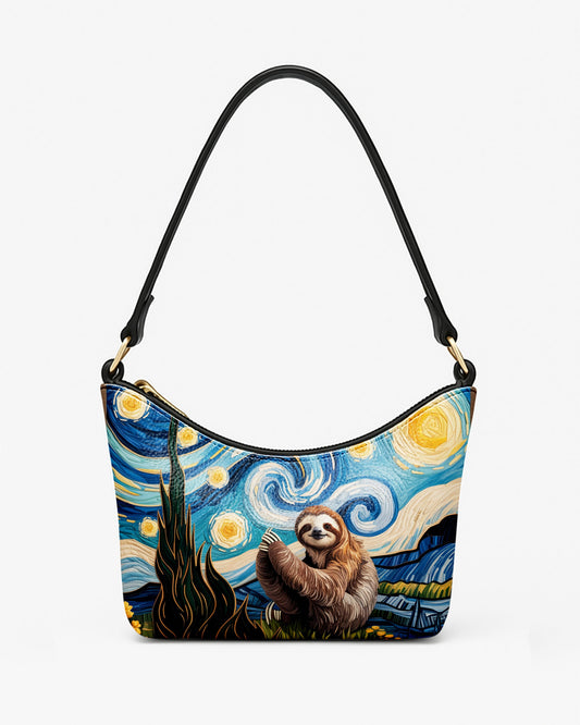 RE:LEATHER Leather Baguette Bag Underarm Shoulder Bag in Starry Night With Sloth